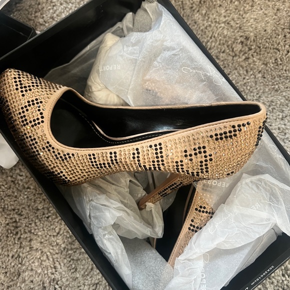Report Signature Parker Gold Black Rhinestone Leopard Stiletto Heels Size 8.5 - Picture 3 of 5